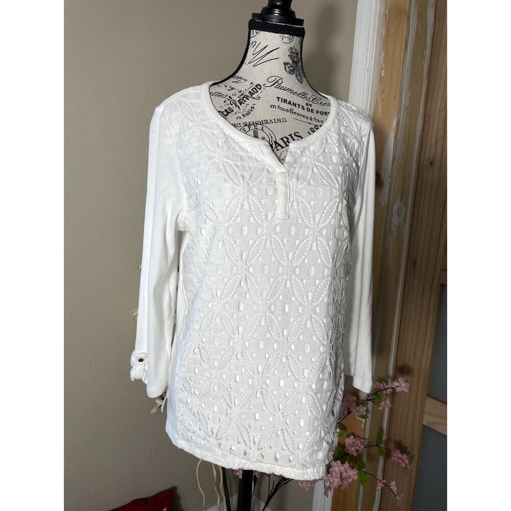 Rafaella Women's Ivory Lace 3/4 Sleeve Size Large Cotton
